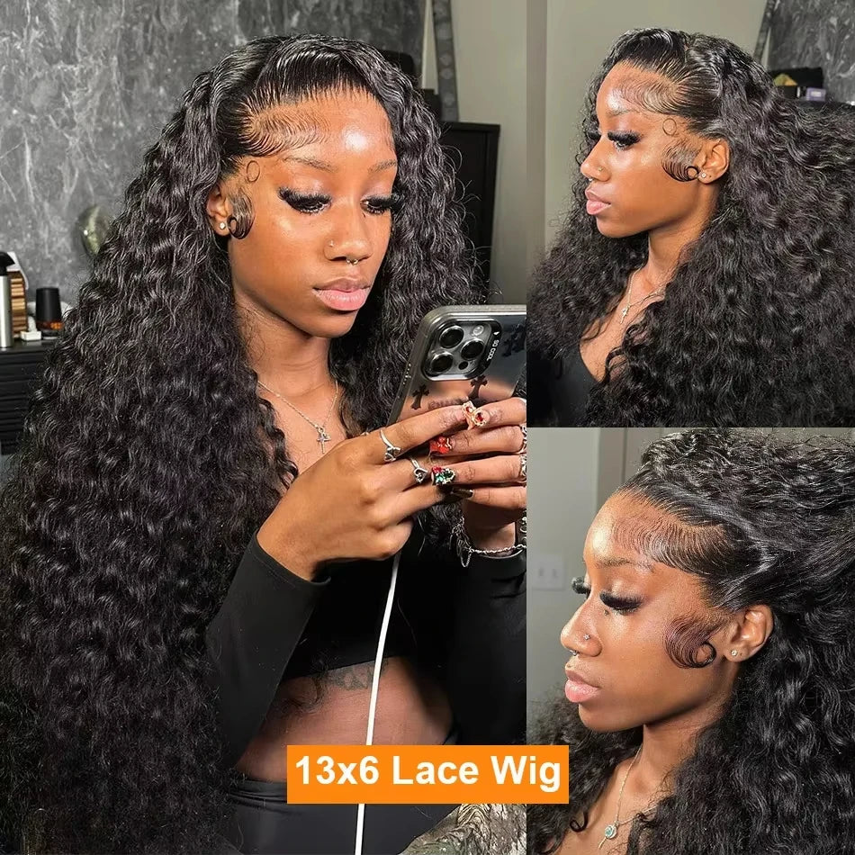 250% Density 4x4 Brazilian Human Hair Lace Front Wig-Deep Kinky Curly Wave 13x6 HD Lace Frontal Wig with Pre-Plucked Baby Hair