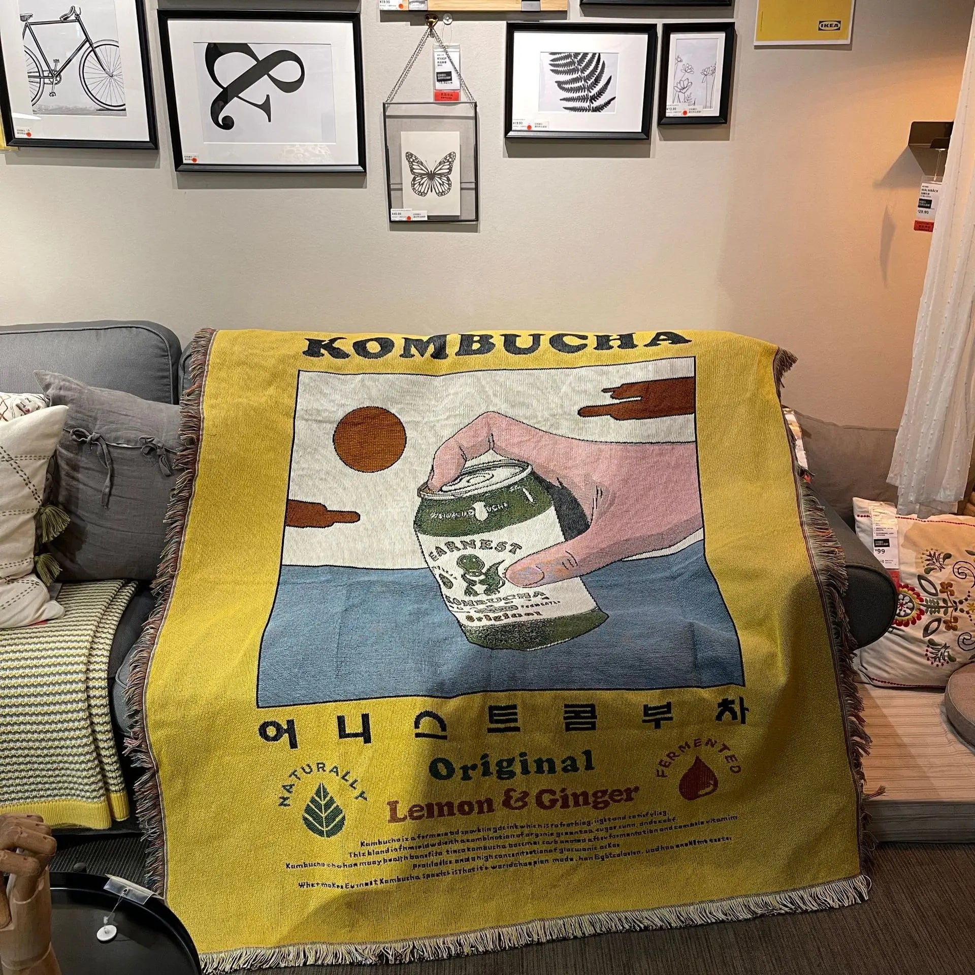Ins Kombucha Illustration Cartoon Throw Blanket