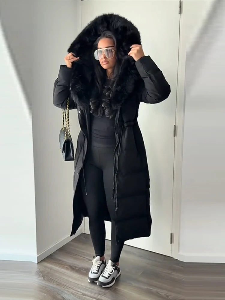 Long Down Fur Hooded Jacket