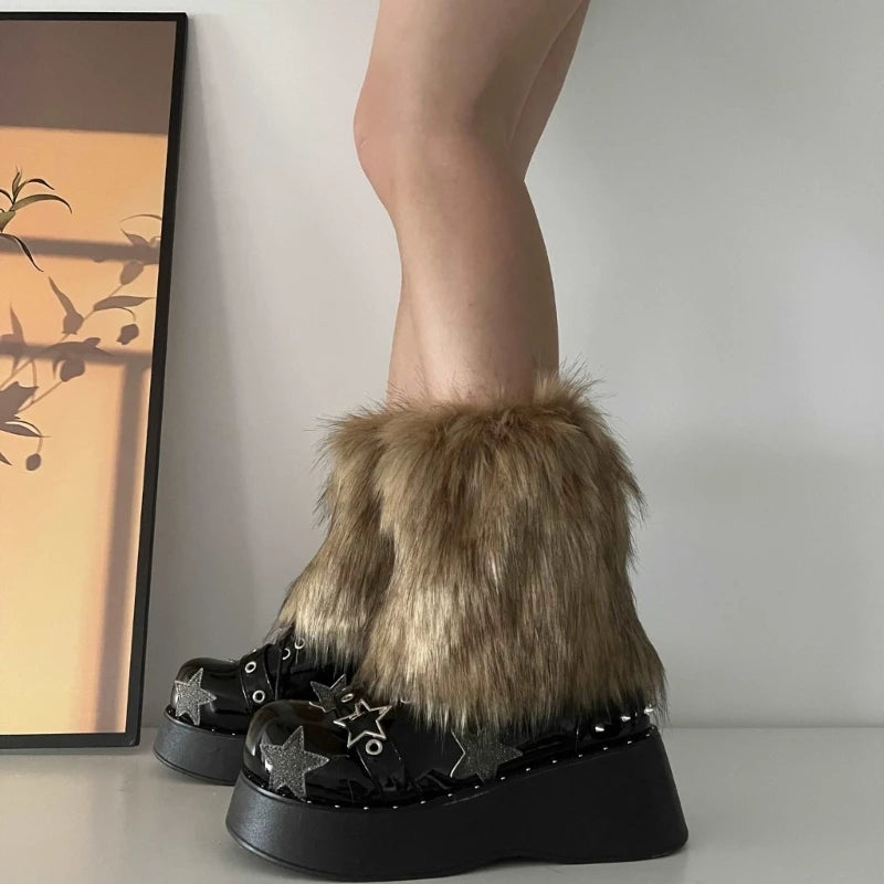 3 Colors 15cm Thicken Faux Furs Plush Leg Warmers