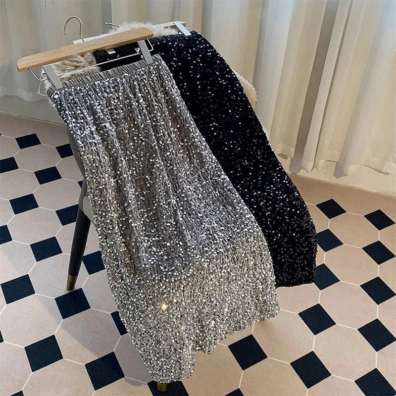 Sequin Decorate Midi Skirt