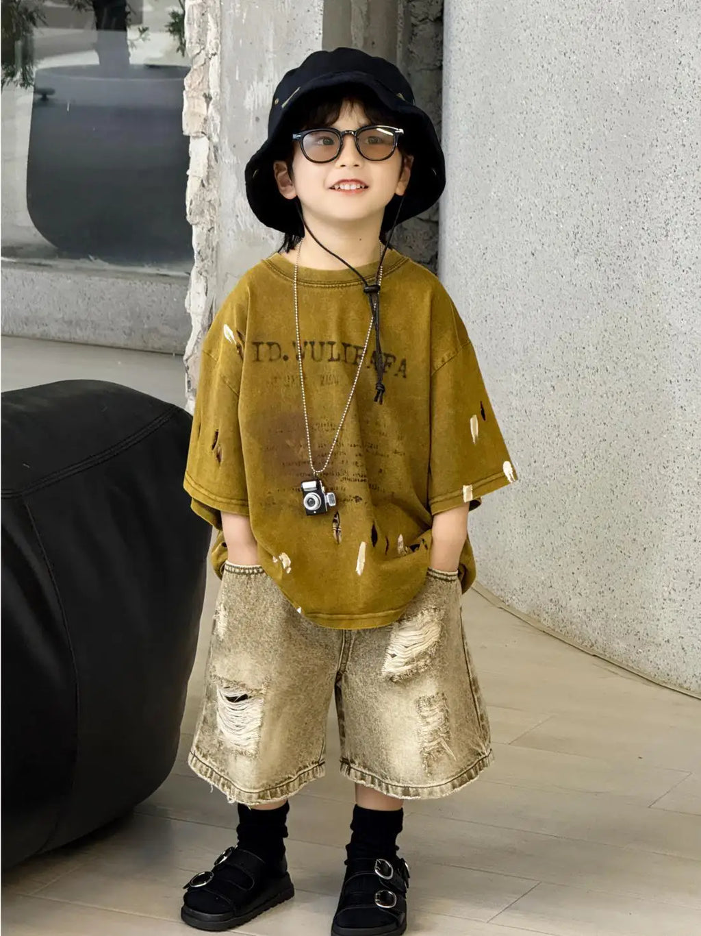 100-150cm Boys' clothing set summer new style children's ripped denim shorts tie dye short sleeved T-shirt 2-piece set