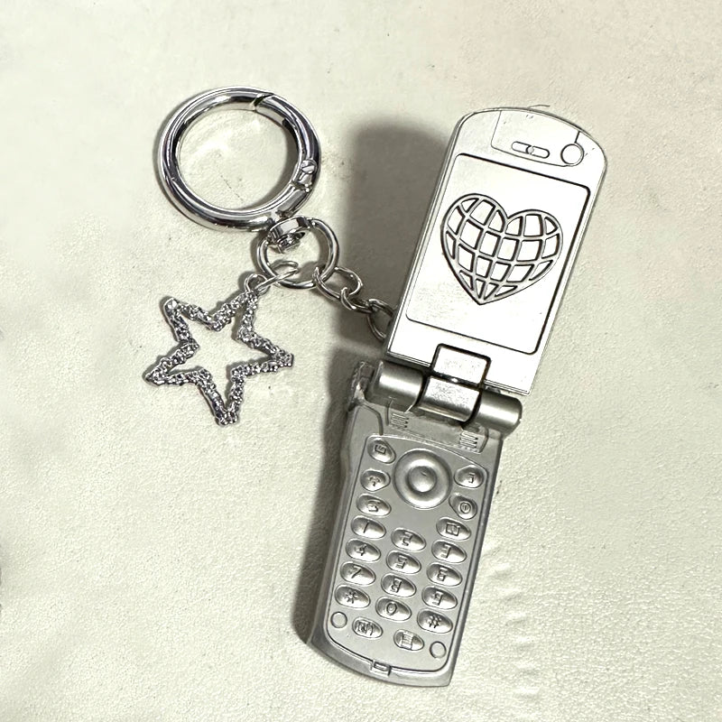 Punk Aesthetic Metal Flip Mobile Phone Keychain