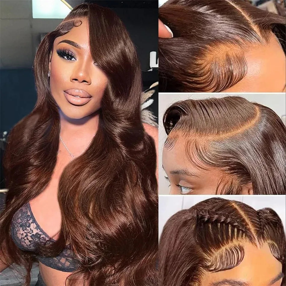 200Density HD Chocolate Brown 13x6 Body Wave Lace Front Wig Brazilian 13x4 Lace Frontal Wigs For Women 100% Remy Human Hair Wig