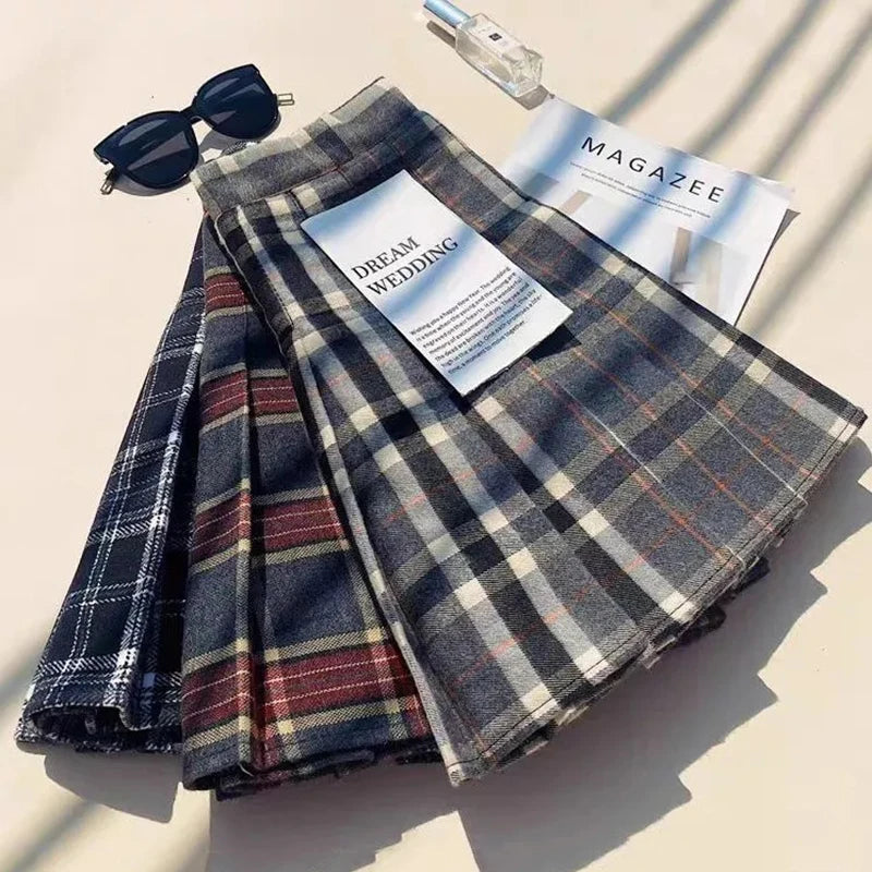 Plaid Woolen Pleated Skirt