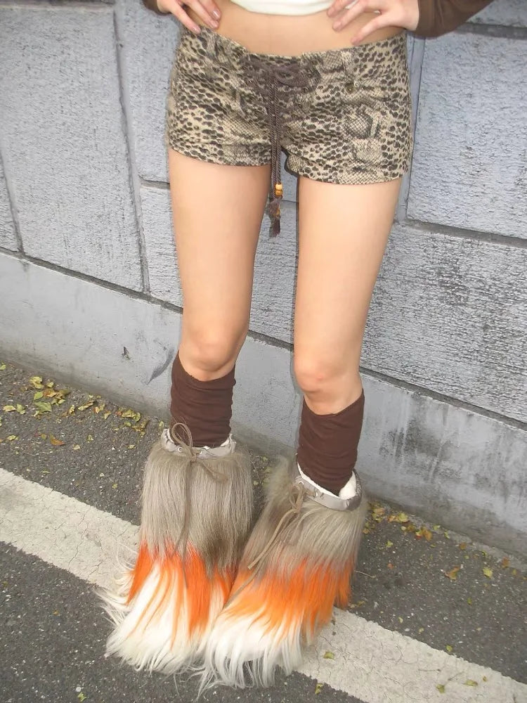 Leopard Printed Denim Shorts