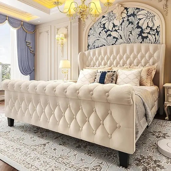 42" Velvet Upholstered Sleigh Bed
