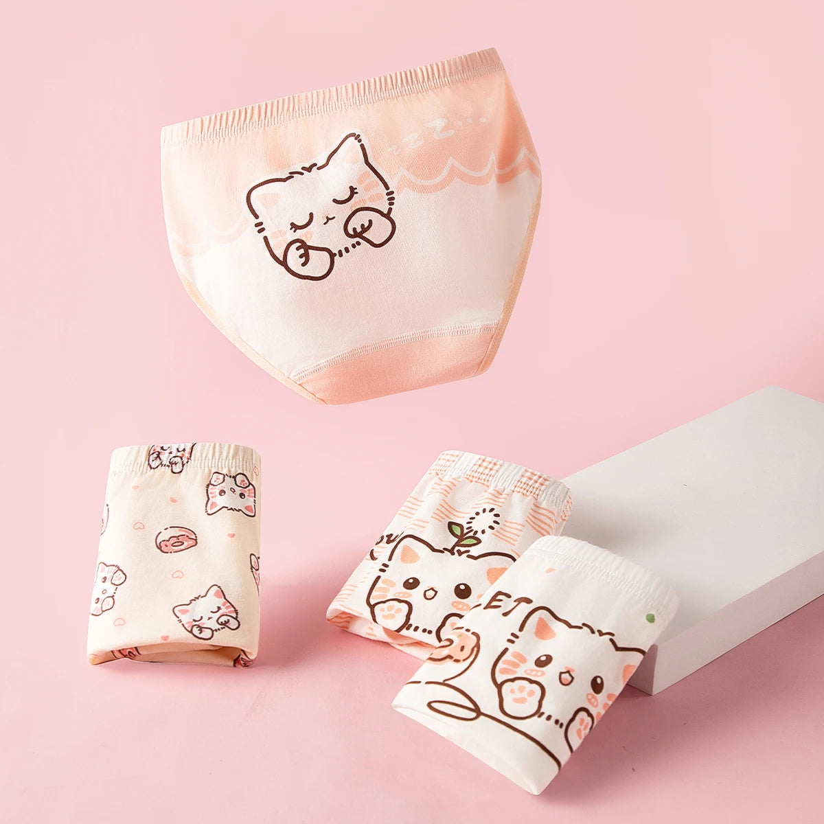 4PCS/set Girl Underwear Cotton Cute Cartoon Pet Cat Children Shorts Cute Lovely Underpants Soft Little Girls Kids Boxer Panties