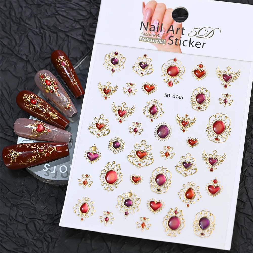 5D Embossed Emerald Gemstones Nail Art Stickers