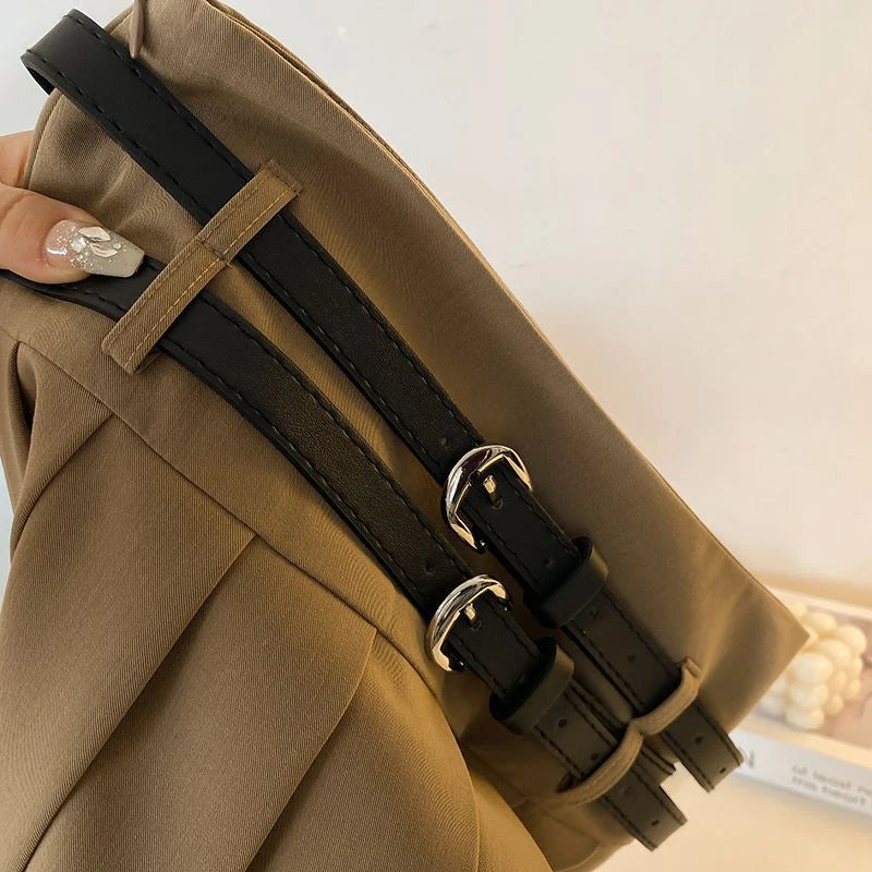 Double Belt Pleated Skirt