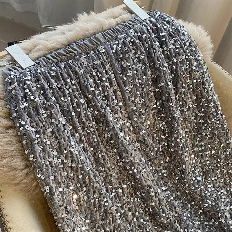 Sequin Decorate Midi Skirt