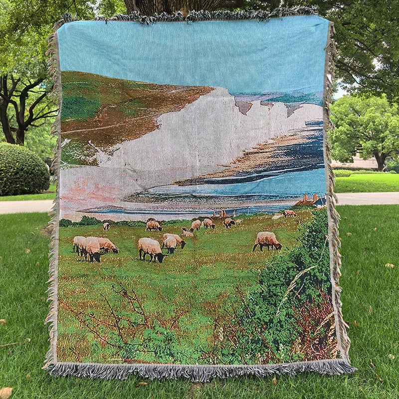 Snow Mountain Forest Cotton Thread Woven Blanket