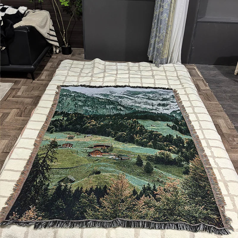 Snow Mountain Forest Cotton Thread Woven Blanket