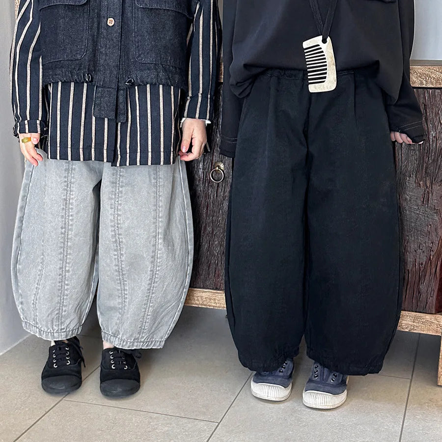 Children Clothes Kids Casual Loose Pants 2025 Boys Spring Loose Wide Legs Solid Color Fashionable Simple Kids Trousers