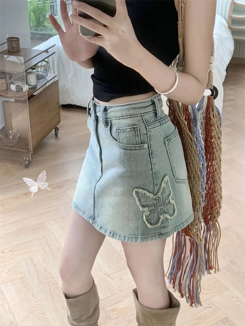 Vintage Butterfly Denim Skirt