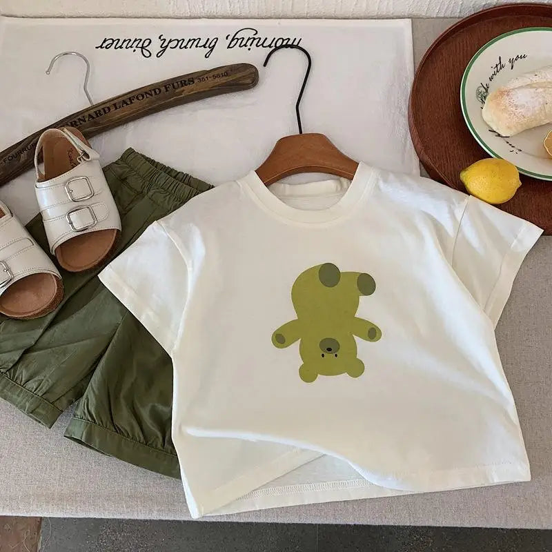 Summer Clothing Baby Boys Cartoon Printed T-shirt Round Collar Loose Casual Tshirts Children Clothes Short Sleeve Tees Tops