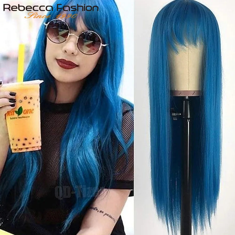 Peruvian Straight Human Hair Wig With Bangs