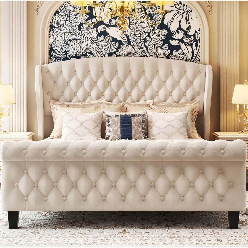 42" Velvet Upholstered Sleigh Bed