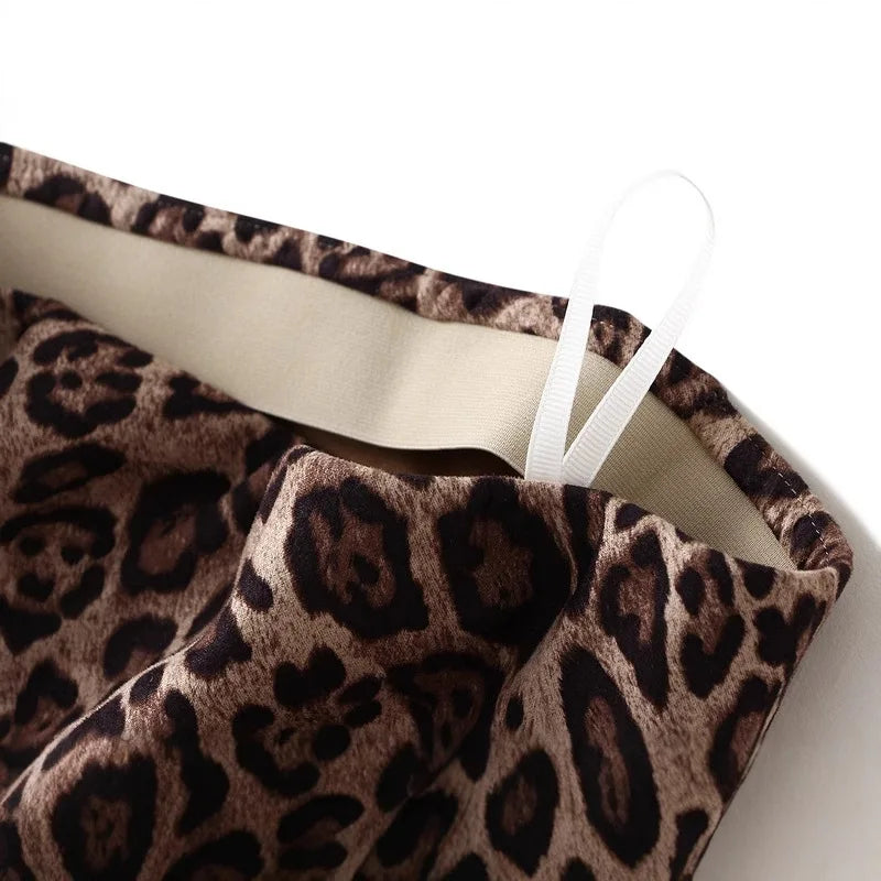 Leopard Print Suede Midi Skirt