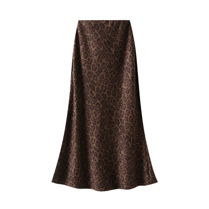 Leopard Print Suede Midi Skirt