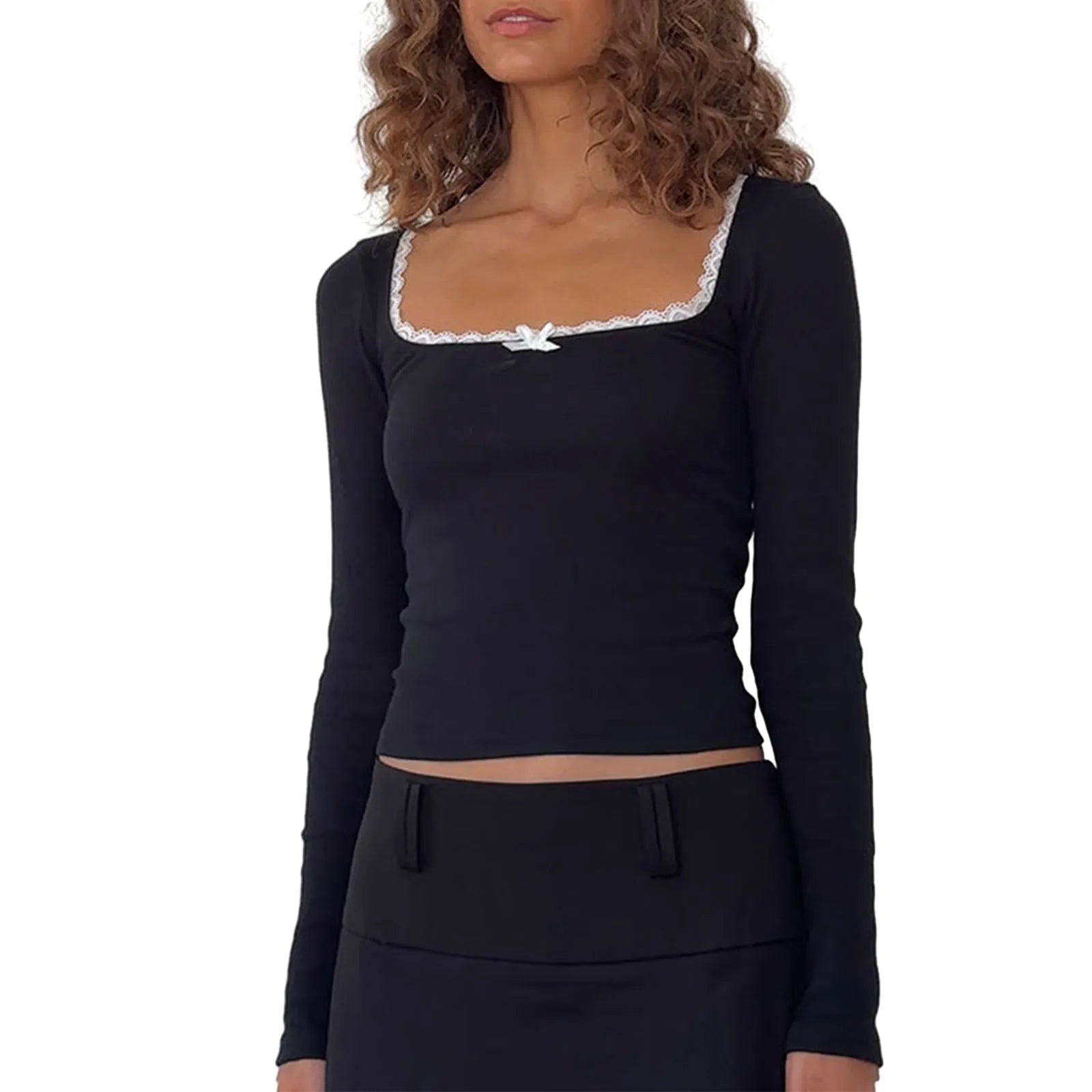 Lace Trim Bow Knitted Tee