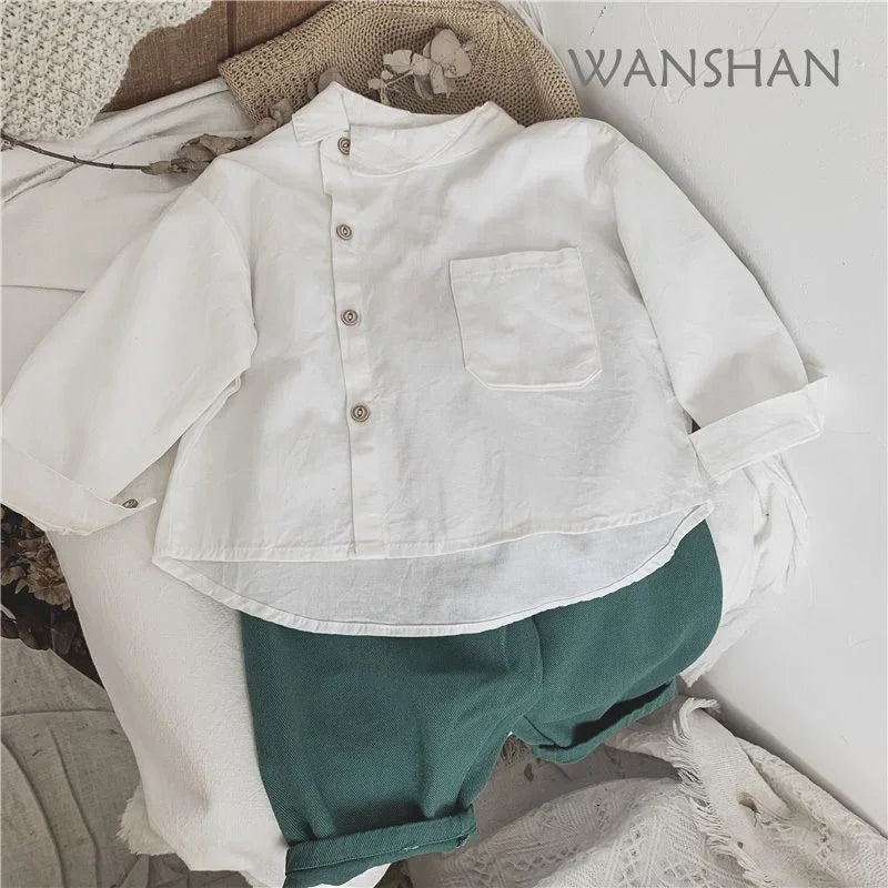 Boys Baby's Kids Blouse Jacket Outwear 2023 White Spring Autumn Shirts Cotton Gift Plus Size Children's Clothing