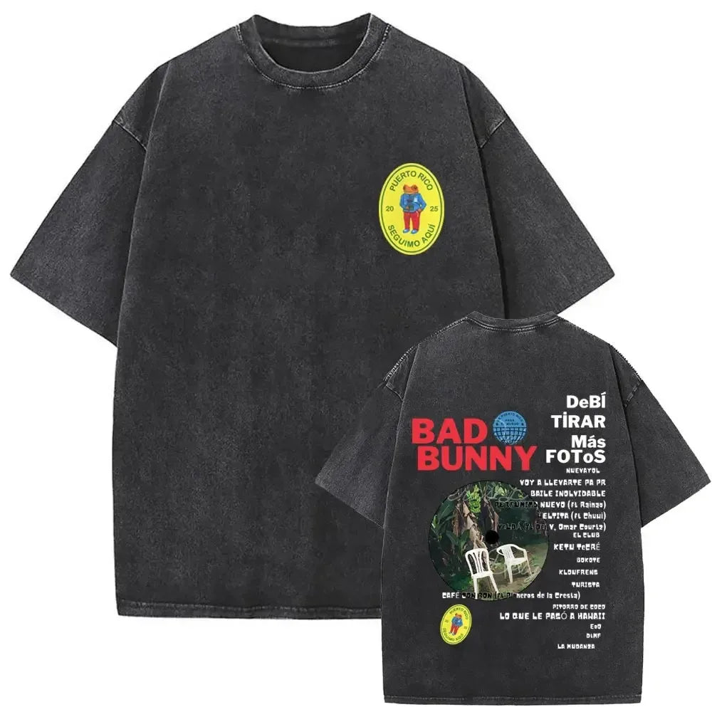Washed Vintage Rapper Bad Bunny DeBi TiRAR MaS FOToS DTMF Print T-Shirt