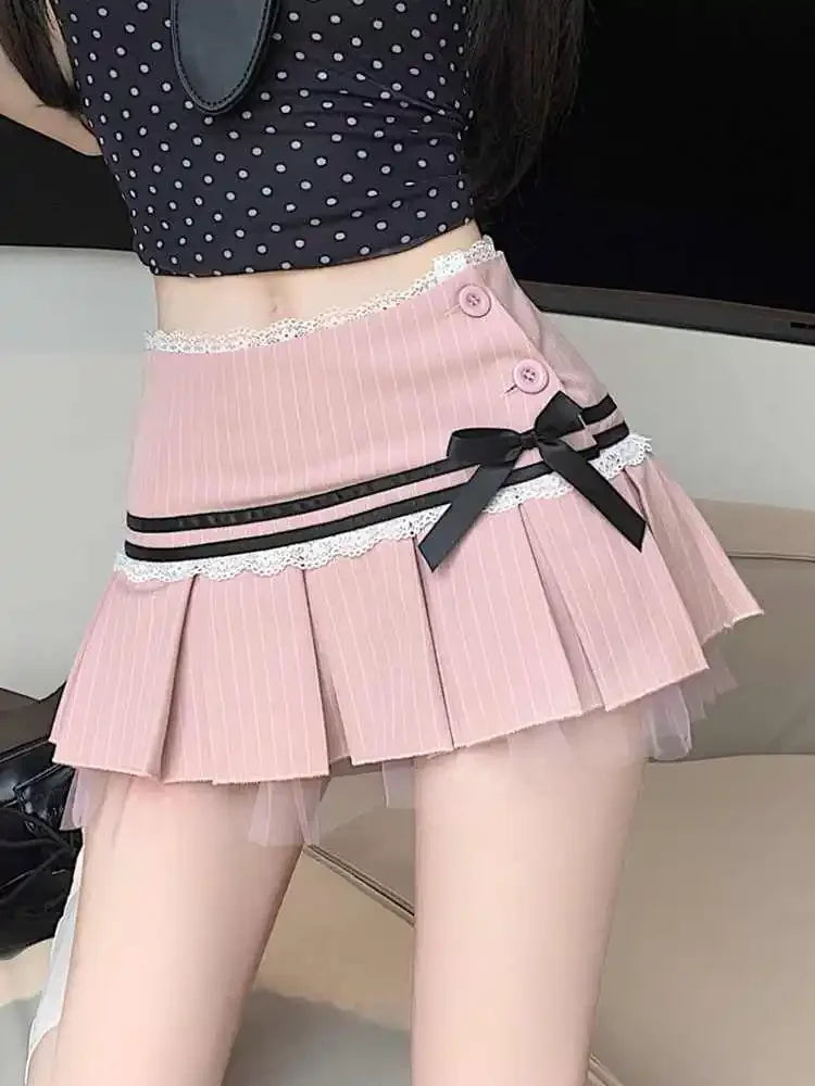 Sweet Striped Pink Pleated Skirt