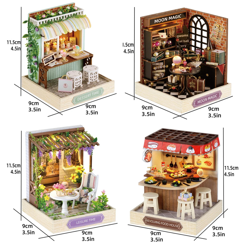 Wooden Miniature Doll House DIY Handmade Assembly Model Building Kit With Dust Cover