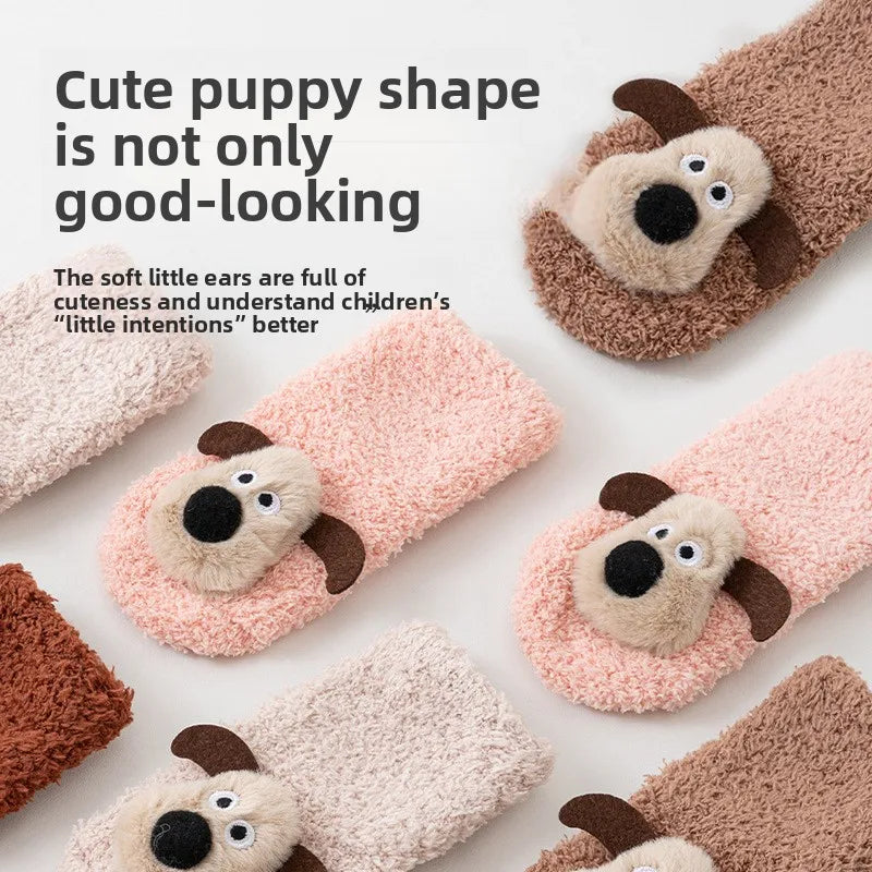 2025 Autumn/Winter New Thickened Class A Baby Socks - Newborns 1-3Yrs, Anti-Slip Cartoon Puppy Warm Breathable Floor Socks.
