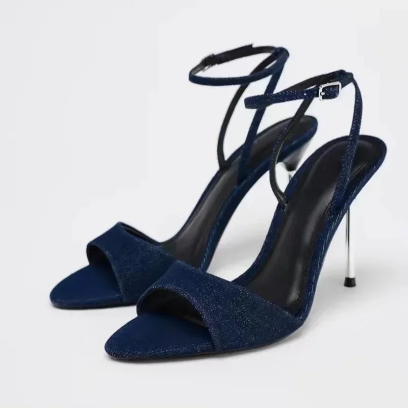 Denim Thin Heel Sandals