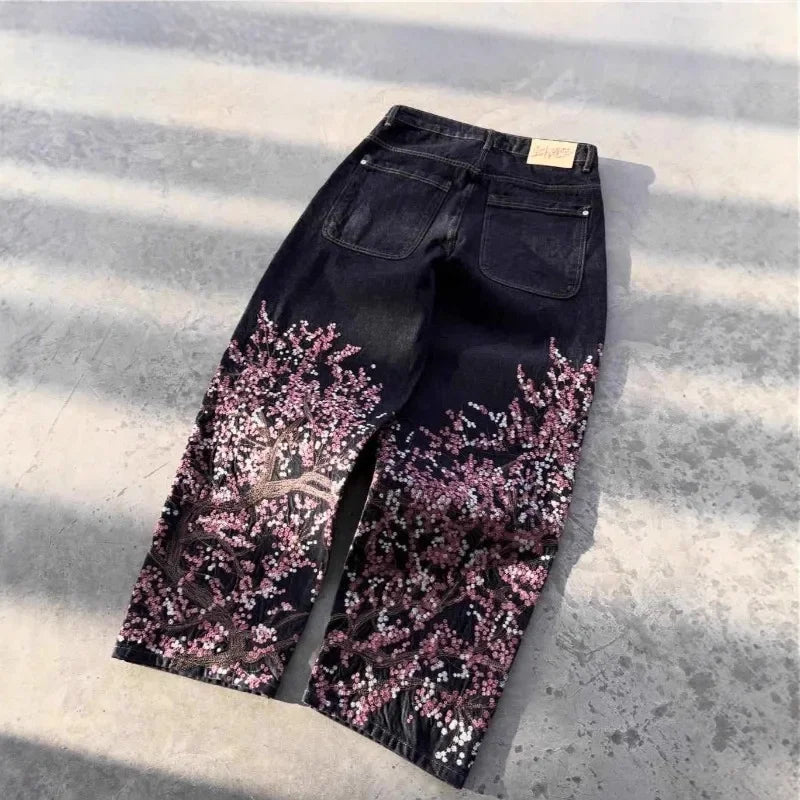 Wings Embroidered High-Waist Jeans