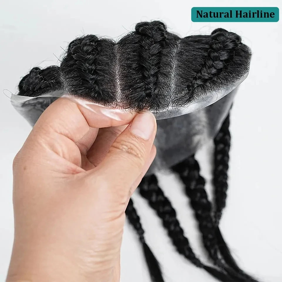 Cornrow Box Braided Human Hair Toupee