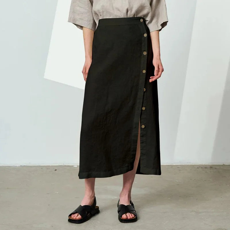 Linen Cotton Side Split Skirt