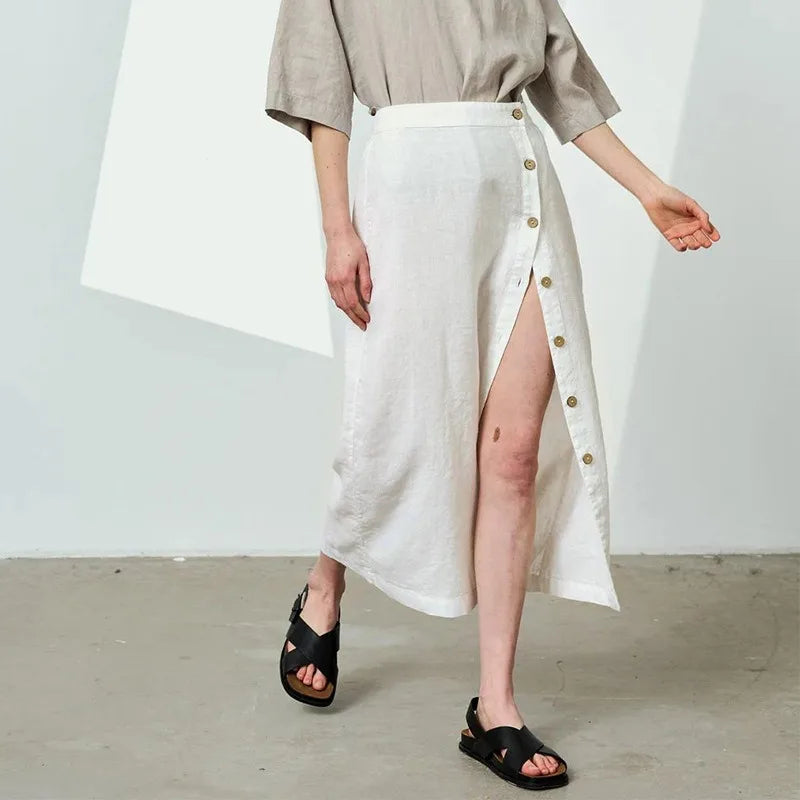 Linen Cotton Side Split Skirt