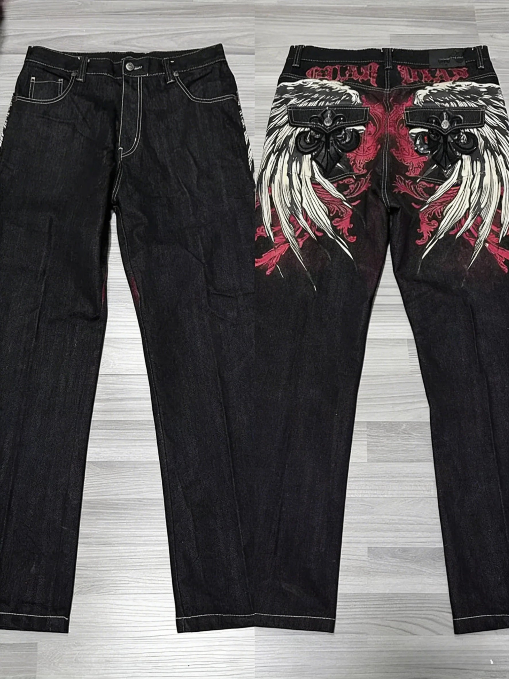 Wings Embroidered High-Waist Jeans