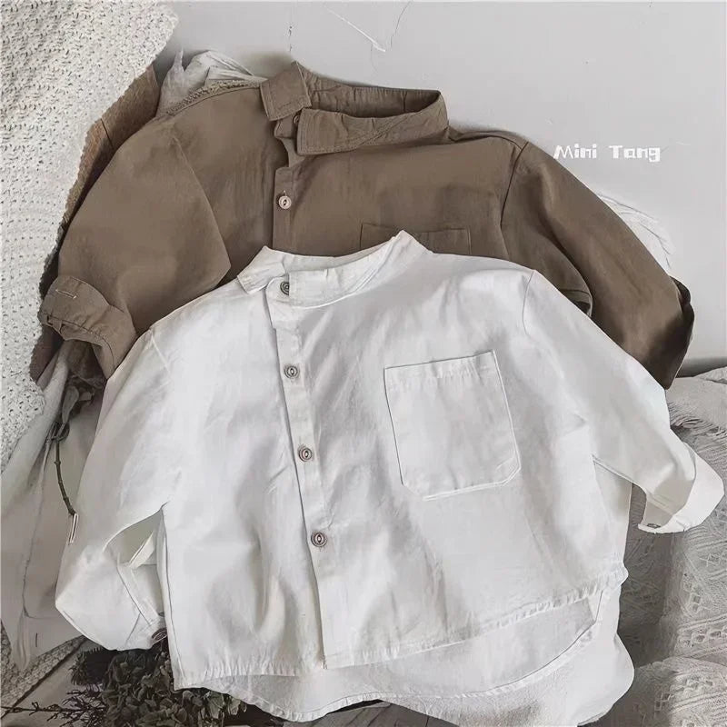 Boys Baby's Kids Blouse Jacket Outwear 2023 White Spring Autumn Shirts Cotton Gift Plus Size Children's Clothing