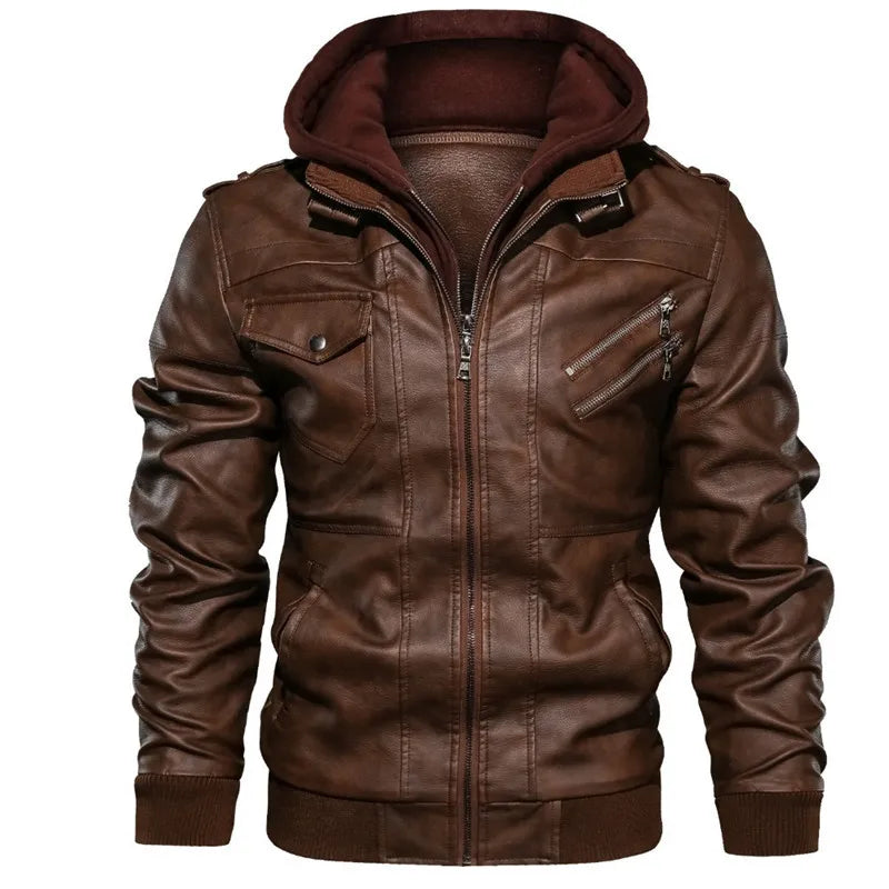 Hooded PU Leather Jacket