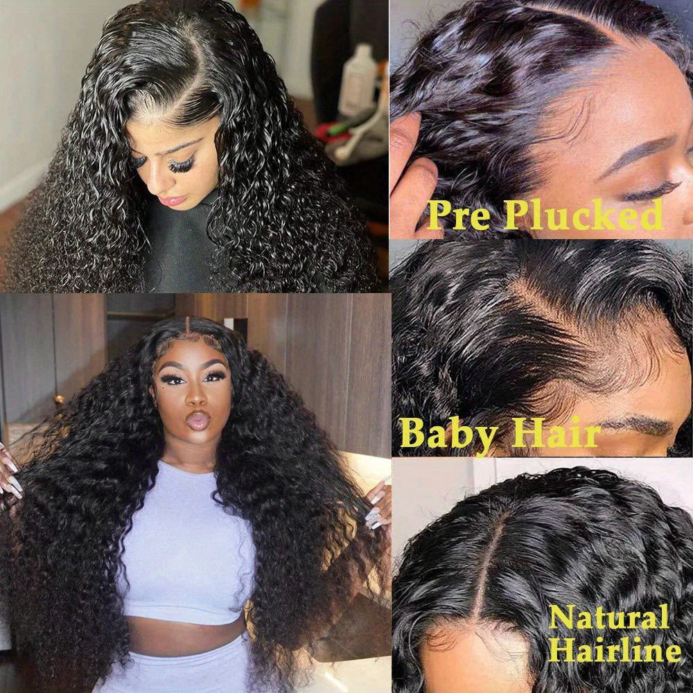 250% Density 4x4 Brazilian Human Hair Lace Front Wig-Deep Kinky Curly Wave 13x6 HD Lace Frontal Wig with Pre-Plucked Baby Hair