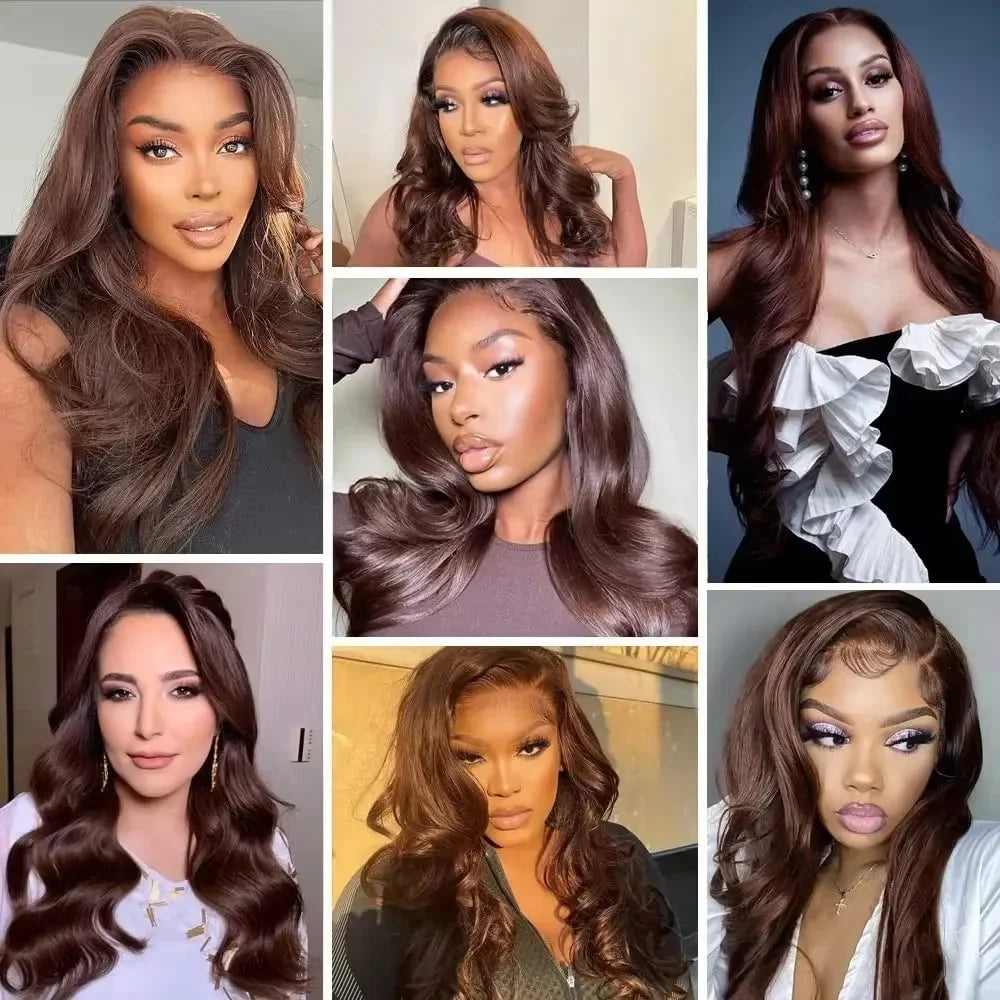 13x6 Chocolate Brown HD Lace Front Human Hair Wigs Body Wave Human Hair Wig 46 Inch 200Density Colored Human Hair Wigs For Women
