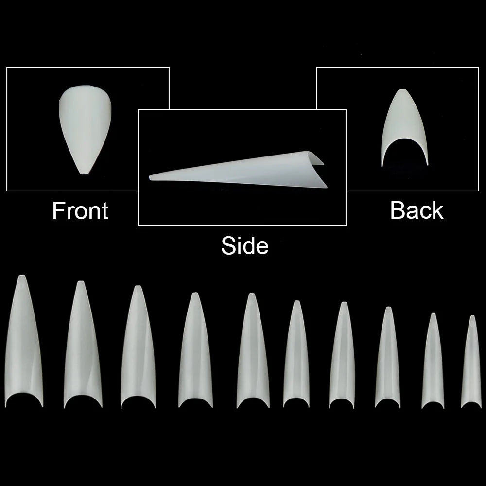 1Bag(600Pcs)Natural Stiletto Practice Nail Tips 10Size Half Cover Fake Acrylic Tip UV Gel Extension Press On Nails Manicure Tool