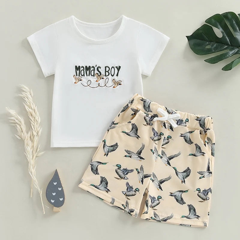 2025-01-15 Lioraitiin Toddler Baby Boy Duck Outfit Short Sleeve T-shirts Elastic Waist Shorts Summer Outfit