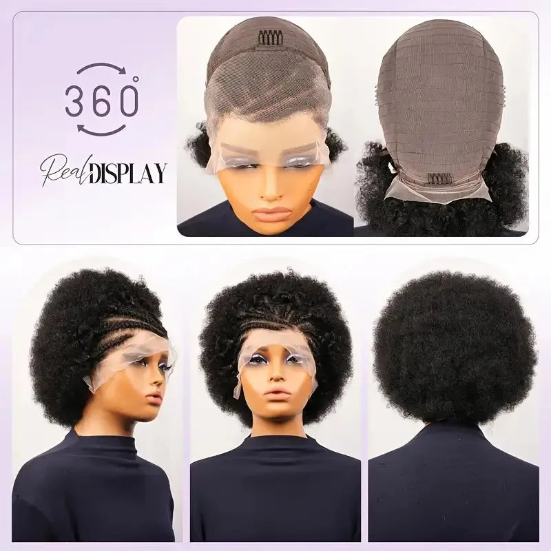 Short Afro Kinky Curly Bob Lace Front Braided Wig