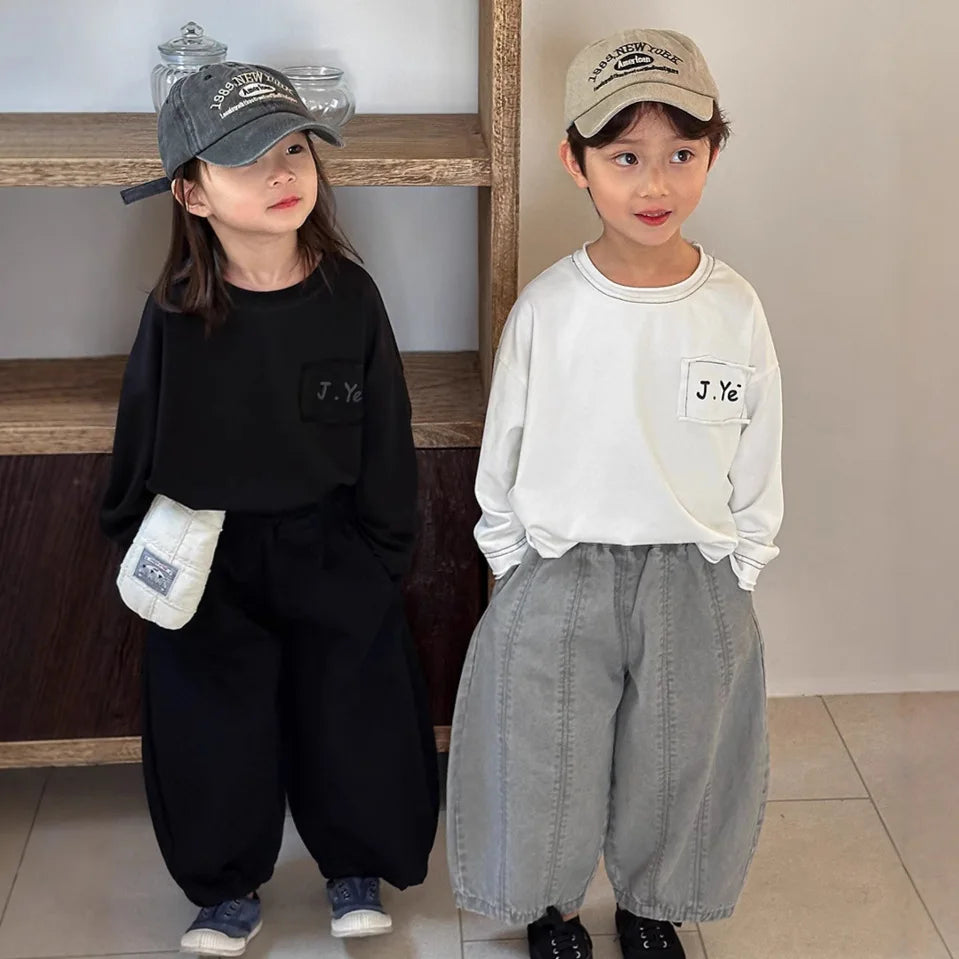 Children Clothes Kids Casual Loose Pants 2025 Boys Spring Loose Wide Legs Solid Color Fashionable Simple Kids Trousers