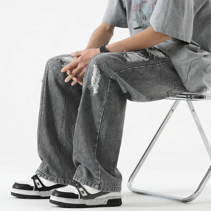 Distressed Loose Straight Leg Jeans