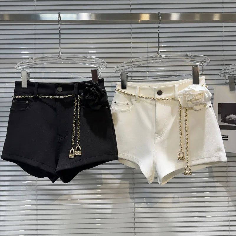 Metal Waist Chain Suit Shorts