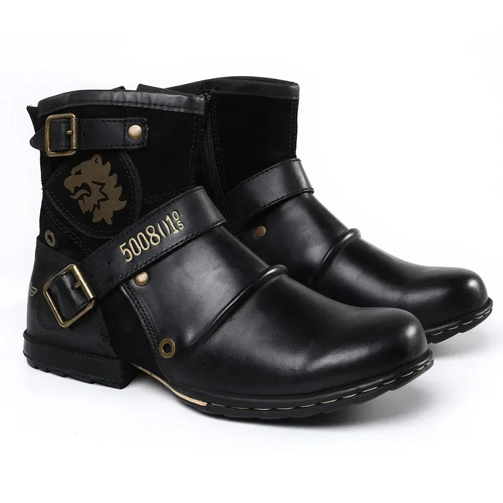 Metal Buckle Zipper Motorcycle Boots