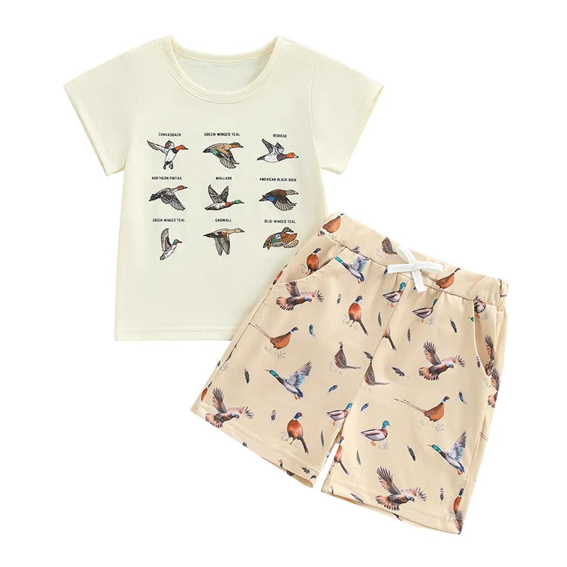 2025-01-15 Lioraitiin Toddler Baby Boy Duck Outfit Short Sleeve T-shirts Elastic Waist Shorts Summer Outfit