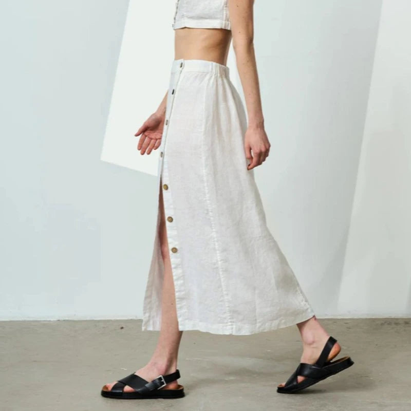 Linen Cotton Side Split Skirt
