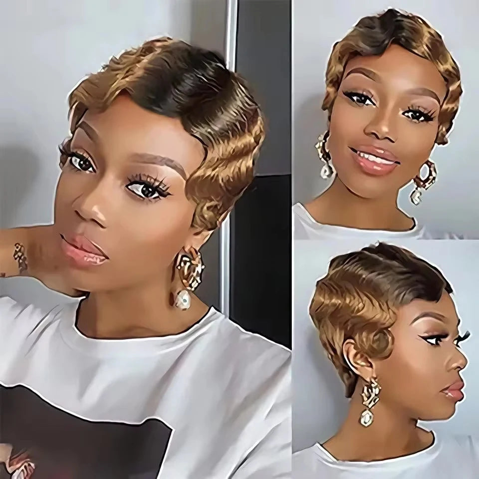 Short Finger Wavy Wig Curly Black